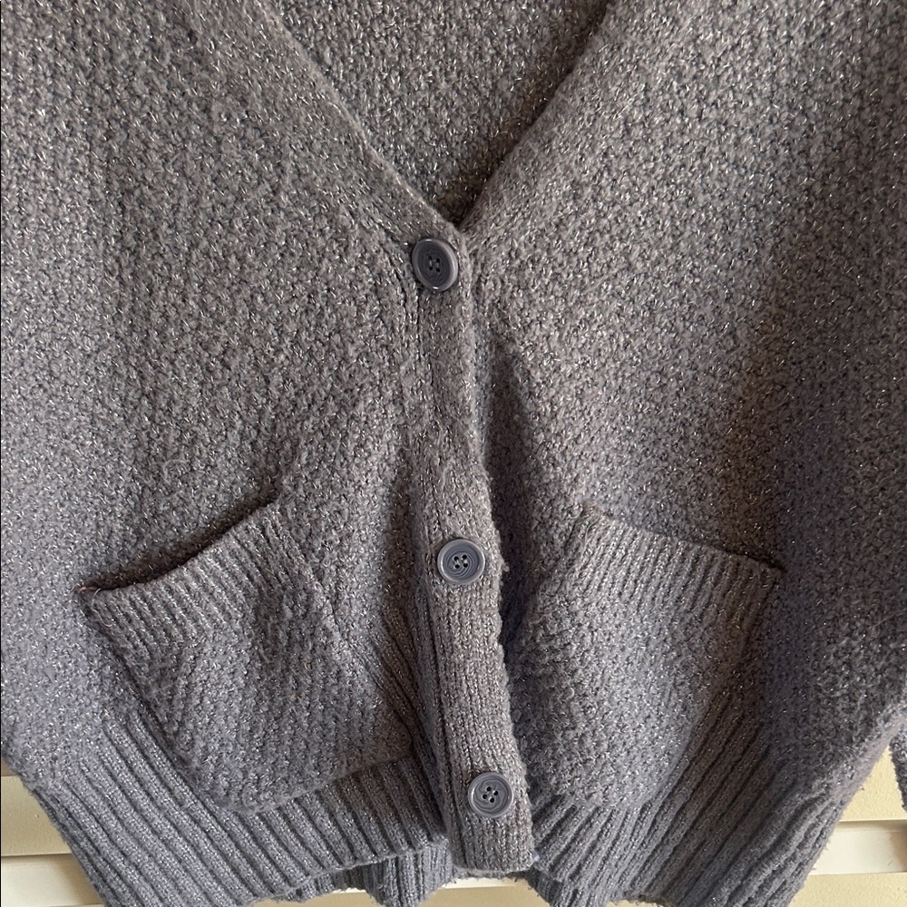 LC Lauren Conrad Shaker Crop Cardigan Button Down in Sea Smoke Small - Picture 4 of 4